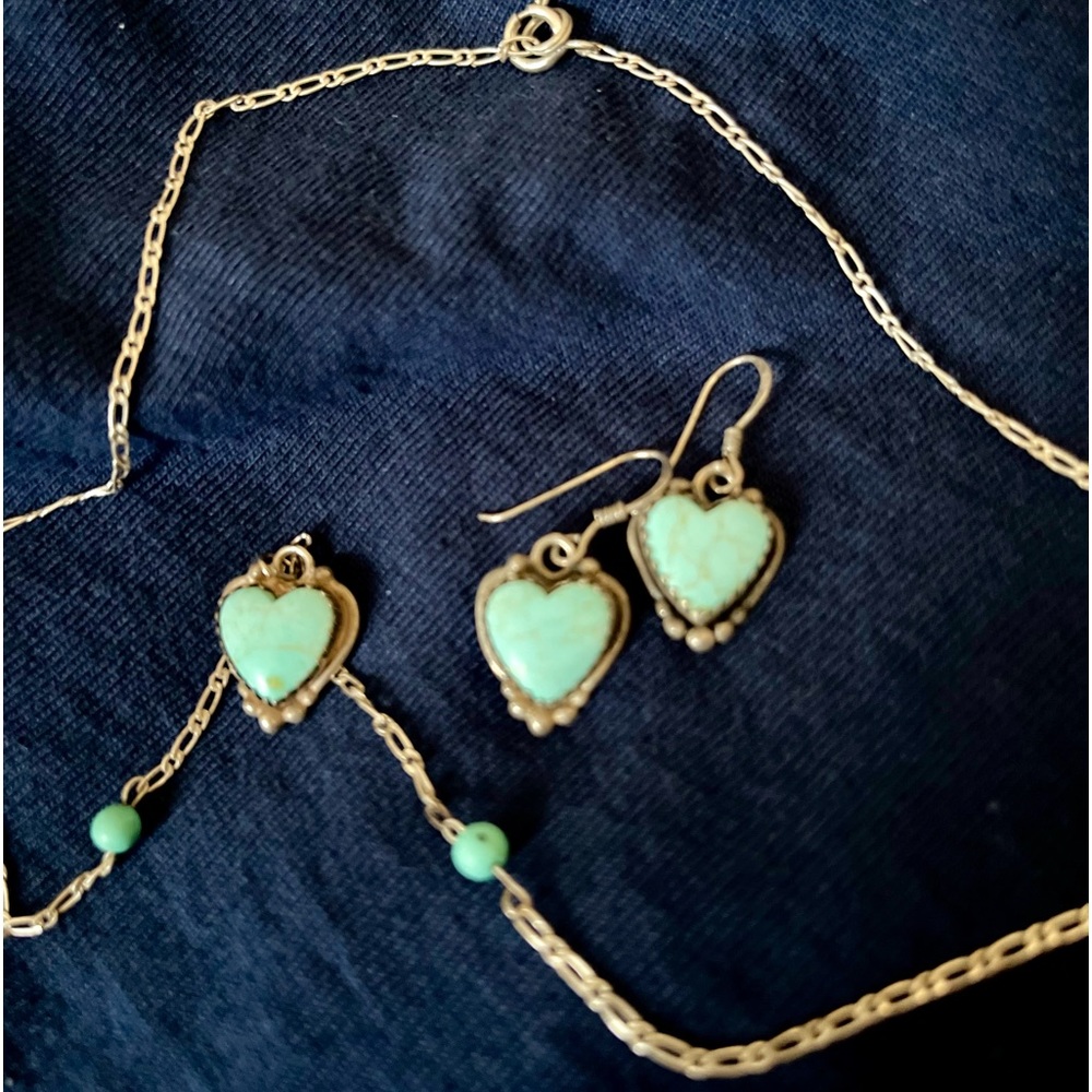 5 Star Sterling Silver Turquoise Heart Necklace and Earrings